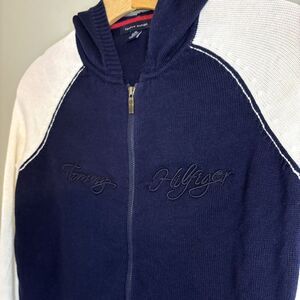 Vintage Tommy Hilfiger Women’s XS Full Zip Sweater Hood Navy/Ivory 2000’s